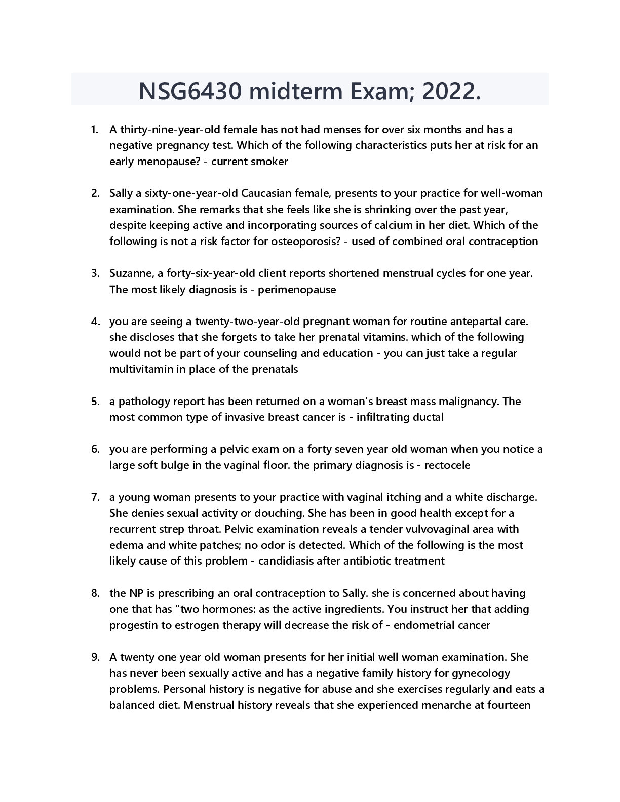 Preview image for (Solved & Graded distinction level) NSG6430 midterm Exam; 2022.